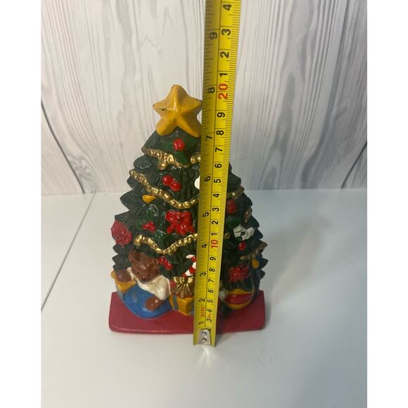 Vtg Cast Iron Decorated Christmas Tree Doorstop 8" Tall - Picture 4 of 5